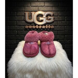 🔥UGG Australia🚨🖤🚨 Coquette Slippers mule‎ red Suede Sheepskin fluffy cozy 8